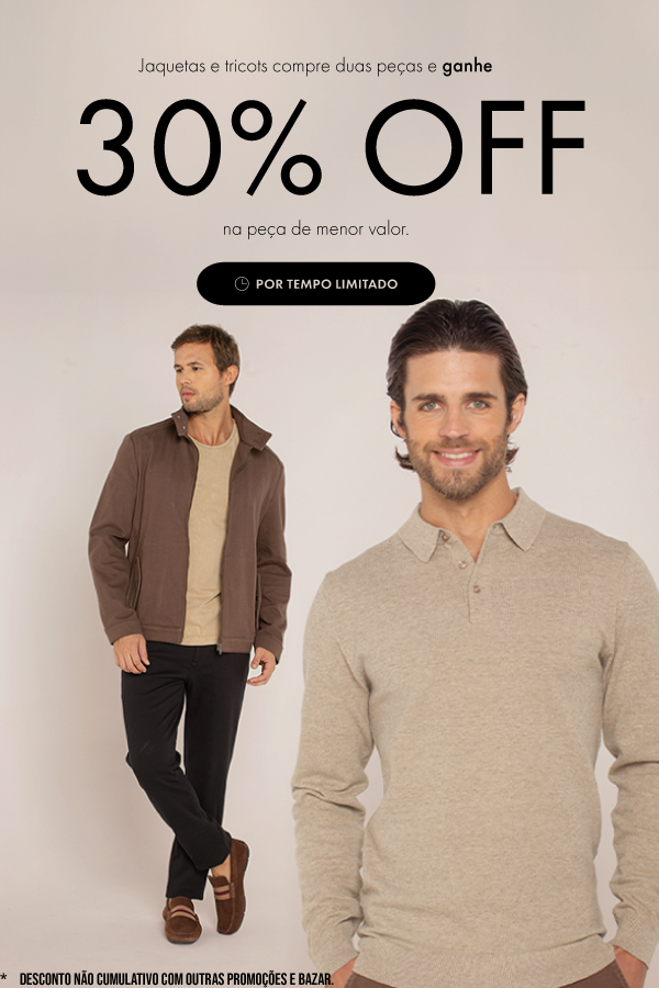 30% jaquetas e tricots